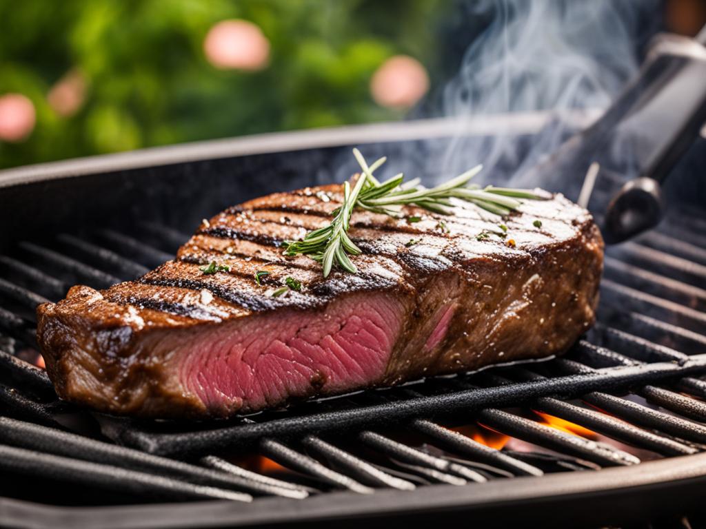 USDA Prime Grade NY Strip Steak NY Strip Steak being grilled.