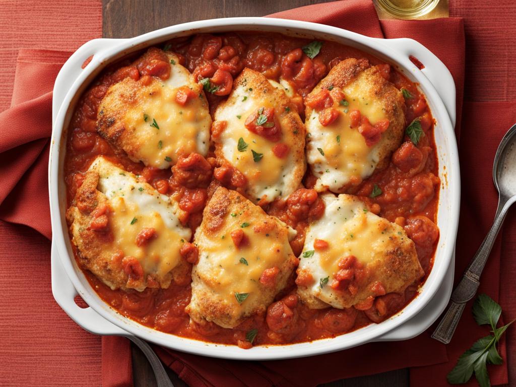 Layering Chicken Parmesan with marinara and cheese