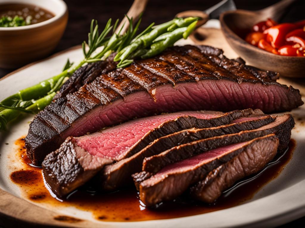 Perfectly cooked smoked skirt steak on grill