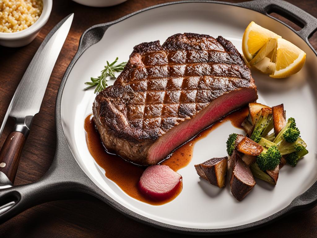Searing Ribeye Steak in Cast Iron Skillet Searing Ribeye Steak in Cast Iron Skillet