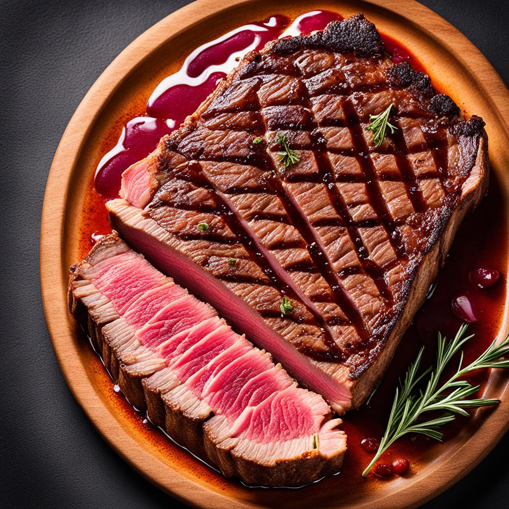 medium rare ribeye steak slice