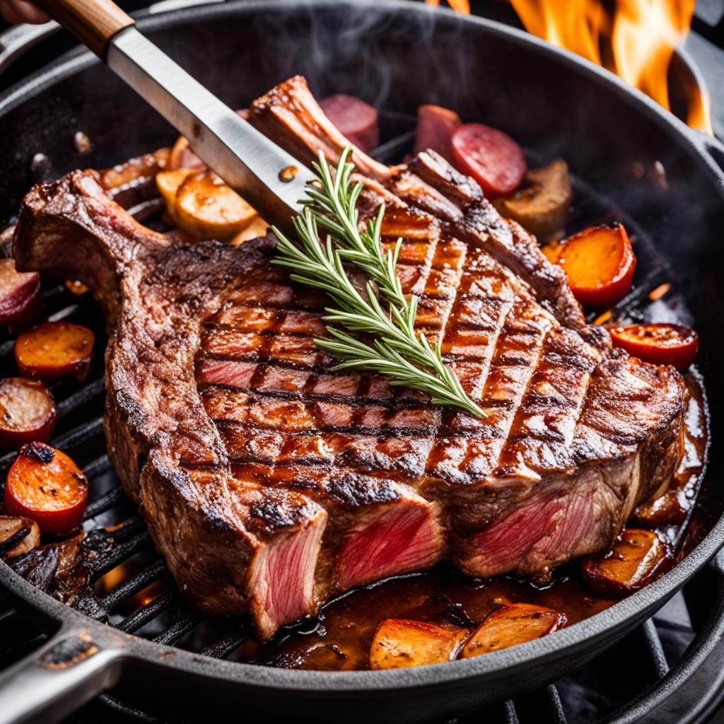 pan-searing tomahawk ribeye