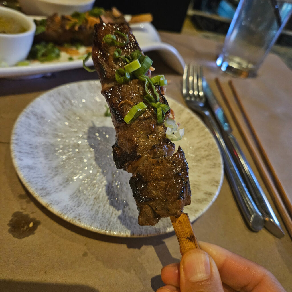 New York Strip steak on a stick.