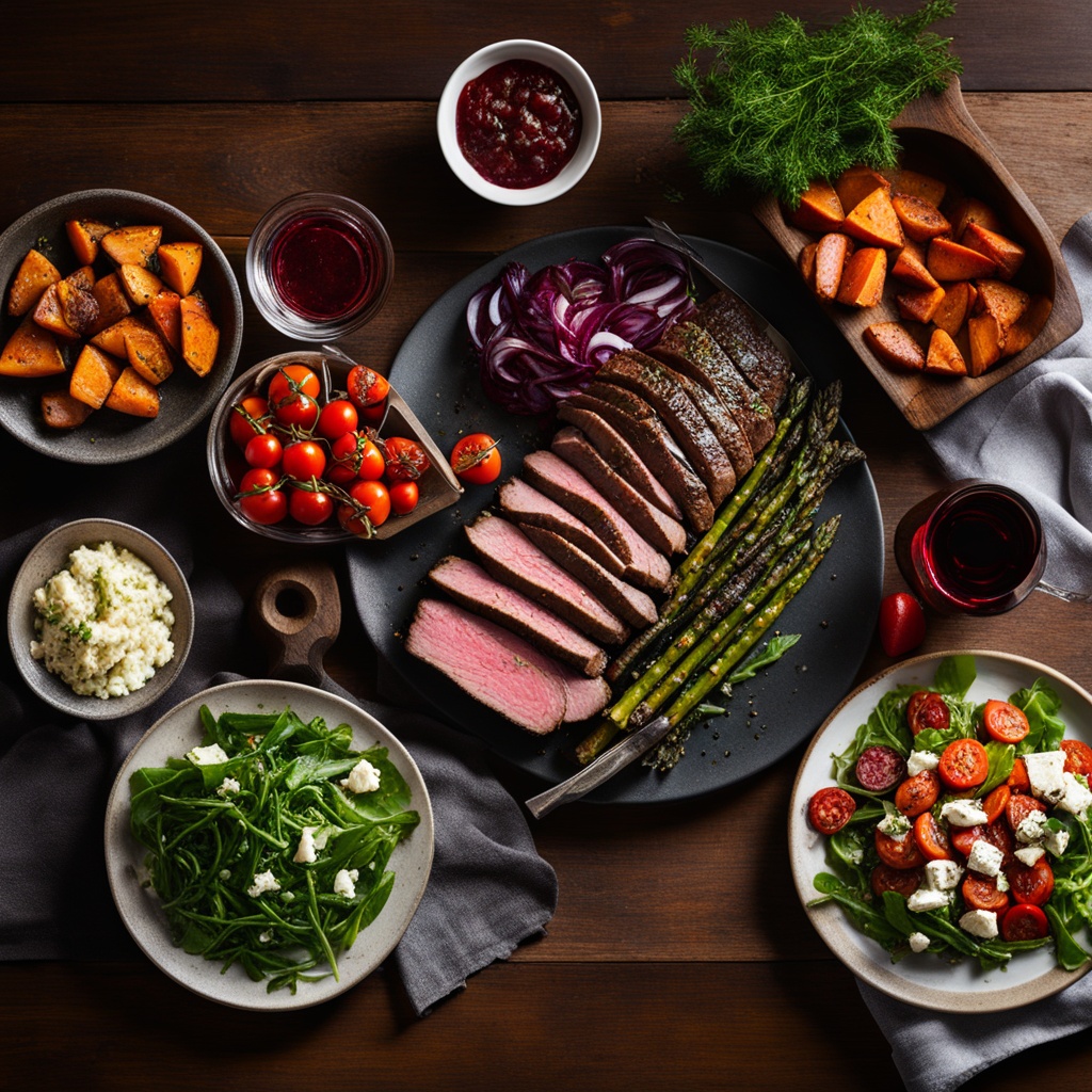 Serving smoked flank steak with side dishes